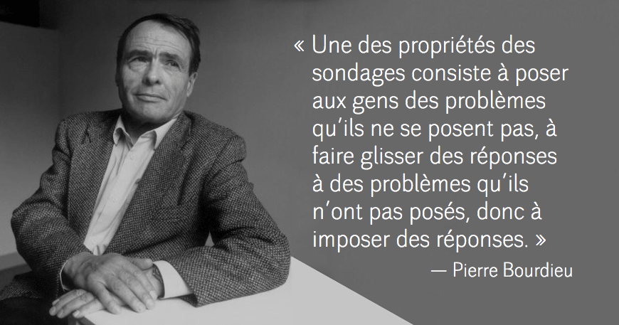 Bourdieu : "Une des propriétés des sondages consiste à poser aux gens des problèmes qu'ils ne se posent pas, à faire glisser des réponses à des problèmes qu'ils n'ont pas posés, donc à imposer des réponses."